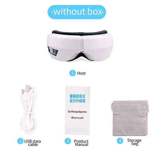 White eye massager smart with foldable vibration airbag and black padded straps for bluetooth massage instrument use