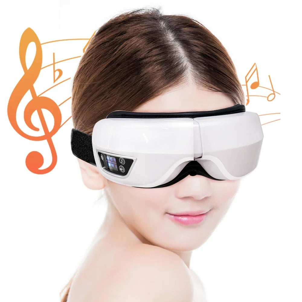 White and black eye massager smart foldable vibration airbag with control panel for Bluetooth music and eye care