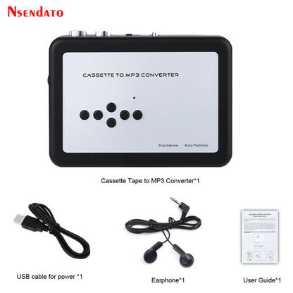 Black rectangular ezcap 231 usb cassette tape mp3 converter tapes with silver front panel and black circular buttons cassette player recorder usb cassette tape