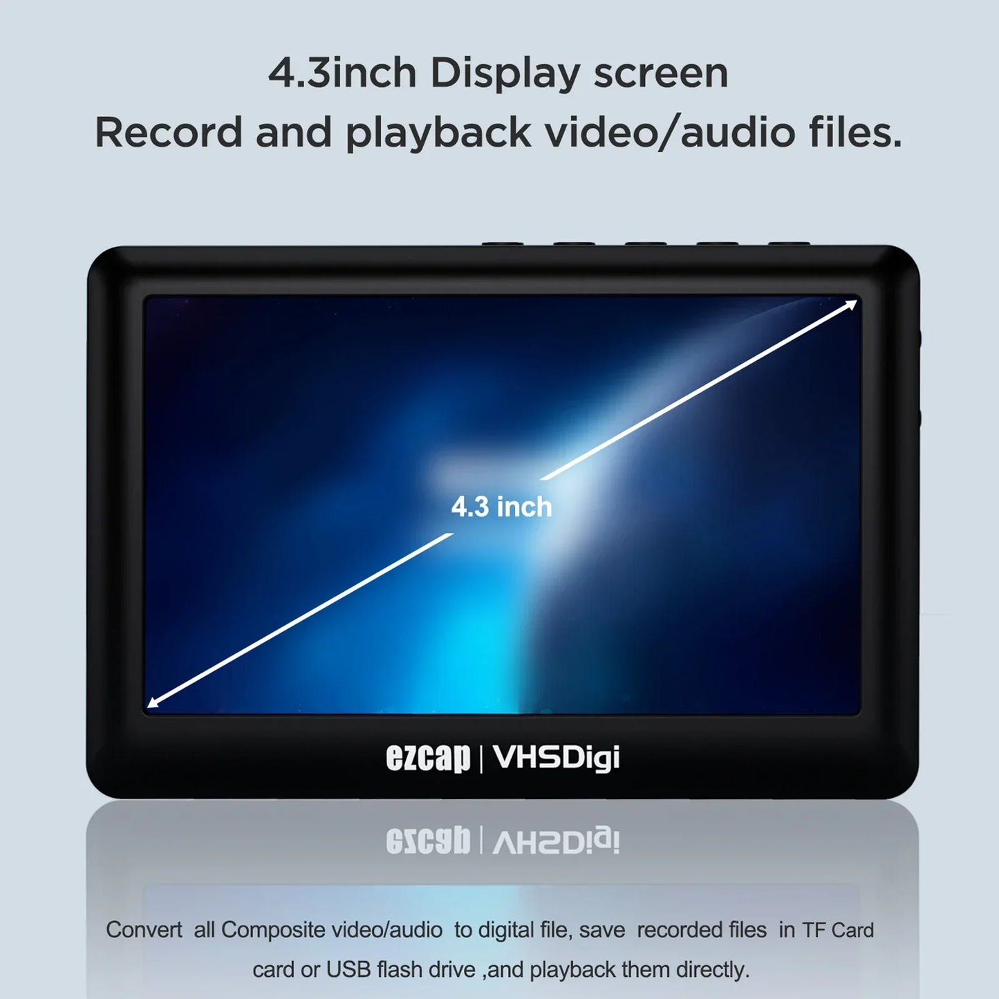 Black rectangular ezcap180 av recorder with 4.3-inch display screen audio capture box for analog to digital conversion