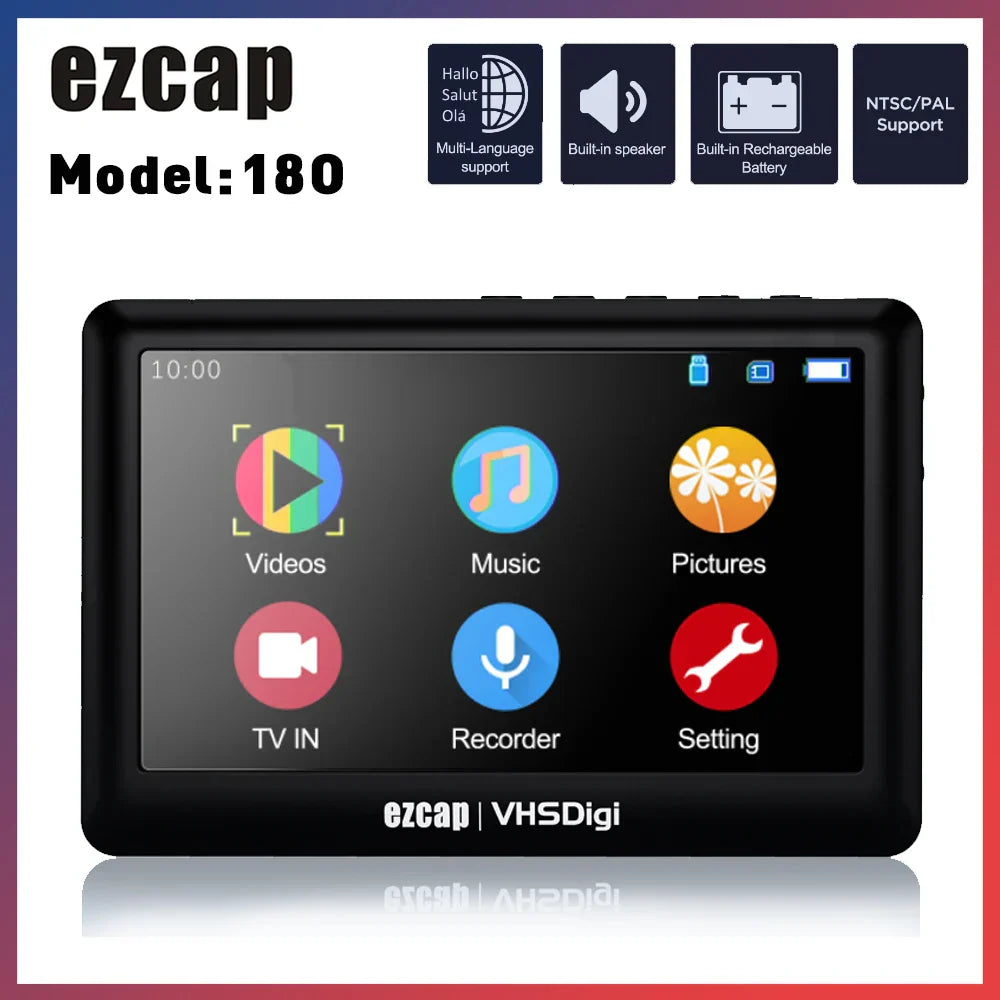 Black ezcap180 av recorder audio capture box with touchscreen digital converter record and colorful app icons display
