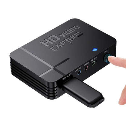 Black ezcap288p hdmi av video capture card with usb host port and audio jacks for 1080p recording loop