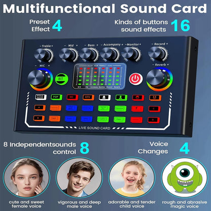 Black multifunctional f009 live sound audio dj mixer with colorful buttons and knobs for smartphone live streaming