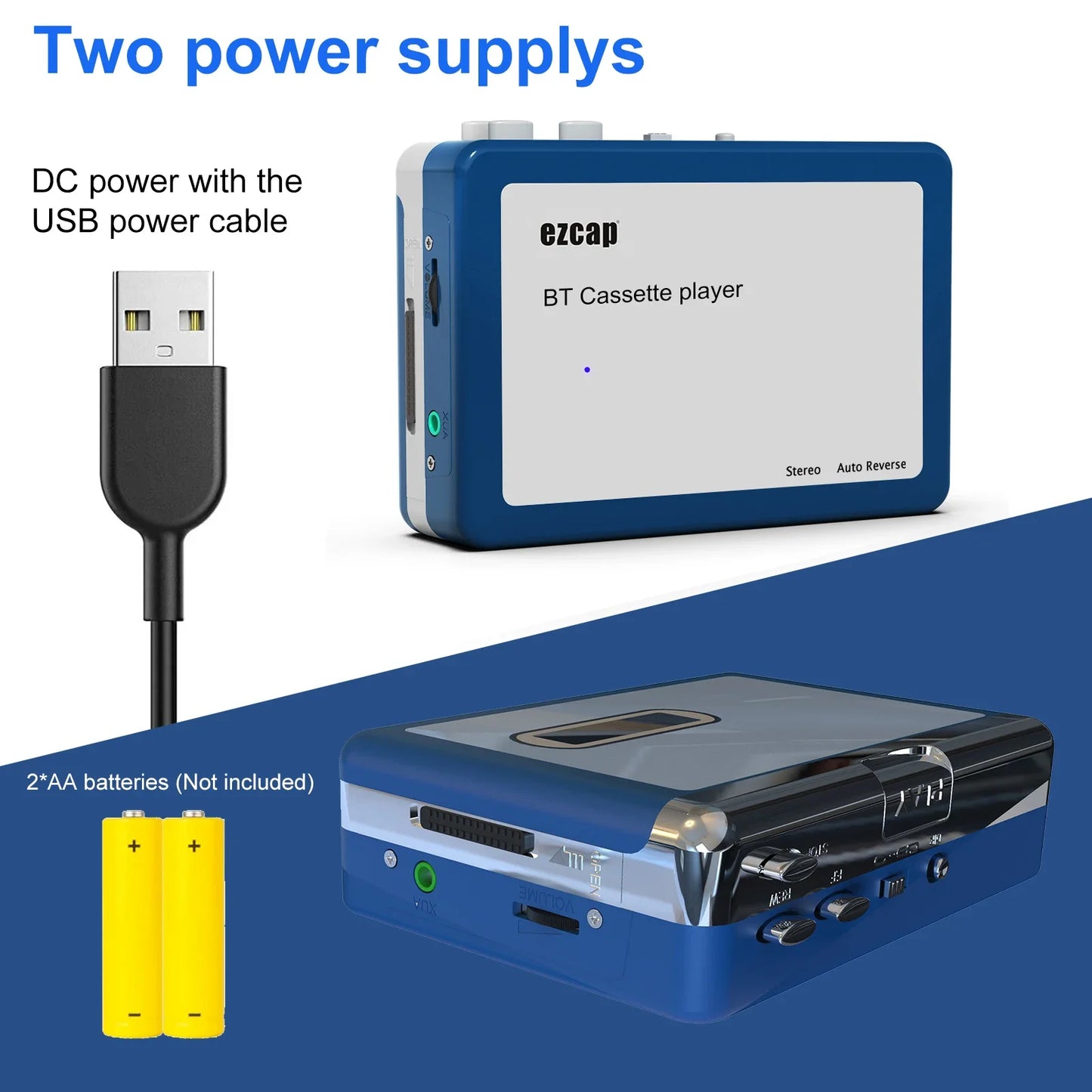 Portable Bluetooth Cassette Player , Tape Player Bluetooth Output to Headphone/Speaker,Walkman Portable Cassette Tape Player