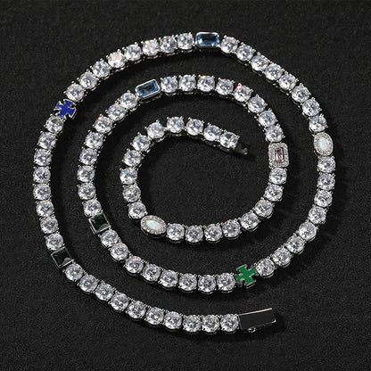 Hip Hop Color CZ Stone Paved Bling Iced Out Cross Tennis Link Chain Bracelets Necklaces for Men Women Unisex Rapper Jewelry
