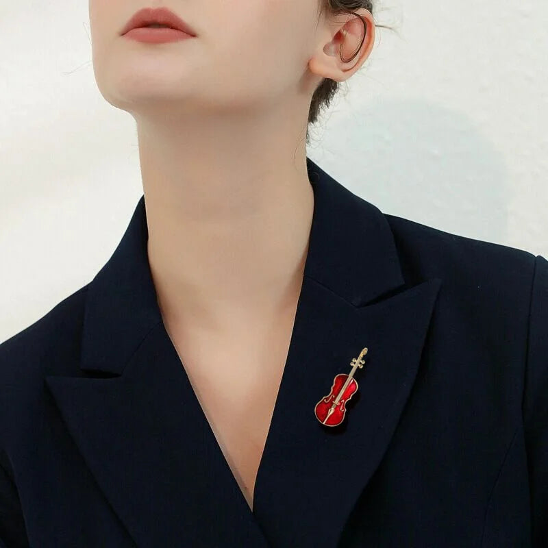 Classic Red Enamel Violin Guitar Brooches Women Alloy Weddings Banquet Brooch Pins Gifts