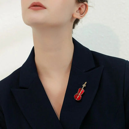 Classic Red Enamel Violin Guitar Brooches Women Alloy Weddings Banquet Brooch Pins Gifts