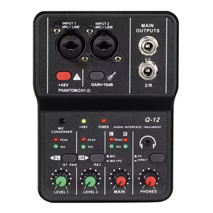 2 Channels Professional portable Audio Interface sound card console mini USB MIXER for Guitar Recording Studio Singing Q12