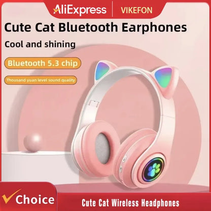 JST-28 Wireless Headphones Cat Ears Bluetooth Earphones Stereo Music Earbuds Bluetooth Sports Gaming Headset with Mic for Phones