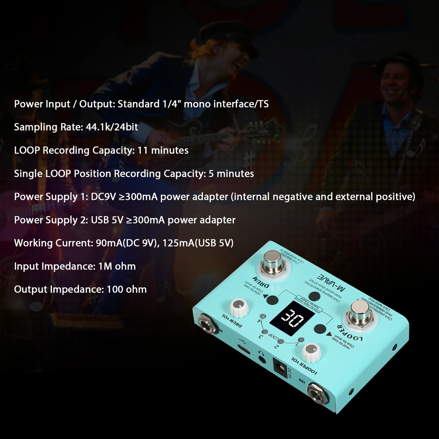 Double Footswitch Looper Pedal Looper M-VAVE LOST TEMPO Effect Pedal Drum & Looper Effector Mini 2-in-1 Looper & Drum Machine