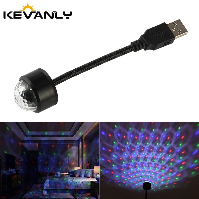 Dj Lighting Sound Party Auto USB Mini Disco Ball Lights RGB Multi Color Car Atmosphere Room Decorations Lamp Magic Strobe Light
