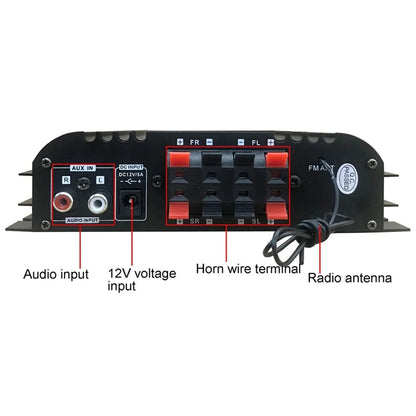 1600W Max Power Mini HIFI Digital Stereo Amp 4 Channel Sound Audio Amplifier with Remote Control FM Radio USB BT Karaoke Player