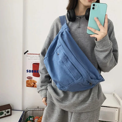 Fashion simple Waist Bags Unisex Canvas Chest packs Phone Pack Street Hip hop Belt Bag Large capacity Ladies Crossbody Chest Bag