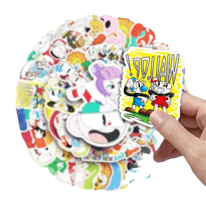 50pcs Game Cuphead Graffiti Stickers Toys Laptop iPad Skateboard Journal Gift Guitar Stickers