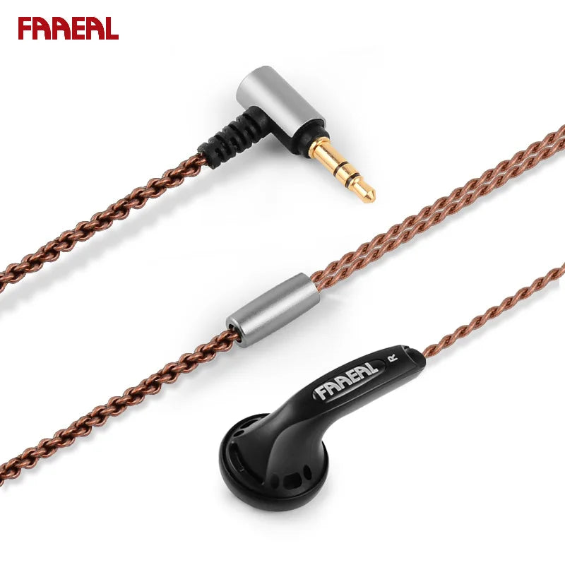 Black fraeal in-ear bass music headphones with braided copper cable and silver connectors for running sports and gaming