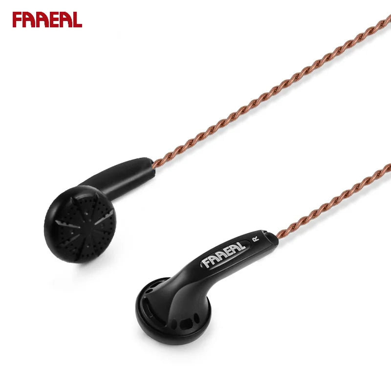 Black fareal iris 2.0 in-ear bass music headphones with braided copper cable for running sports and gaming headsets