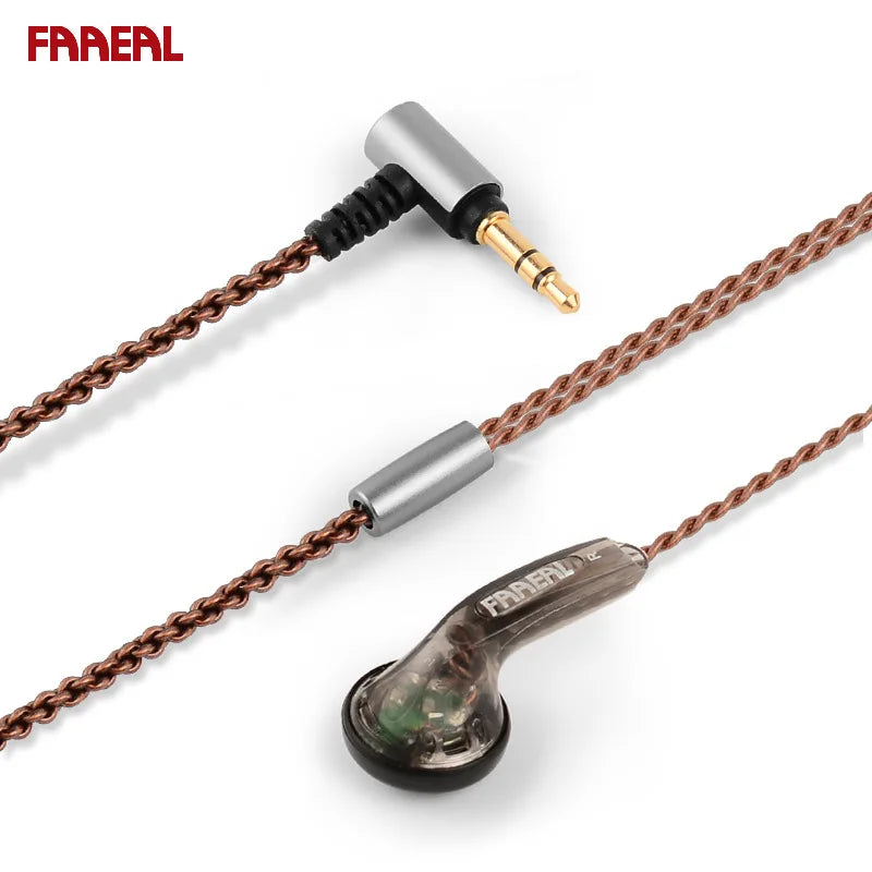 Fraeal earphones iris 2.0 in ear earbuds with transparent housing copper braided cable silver 3.5mm jack for bass music headphones sports gaming headsets