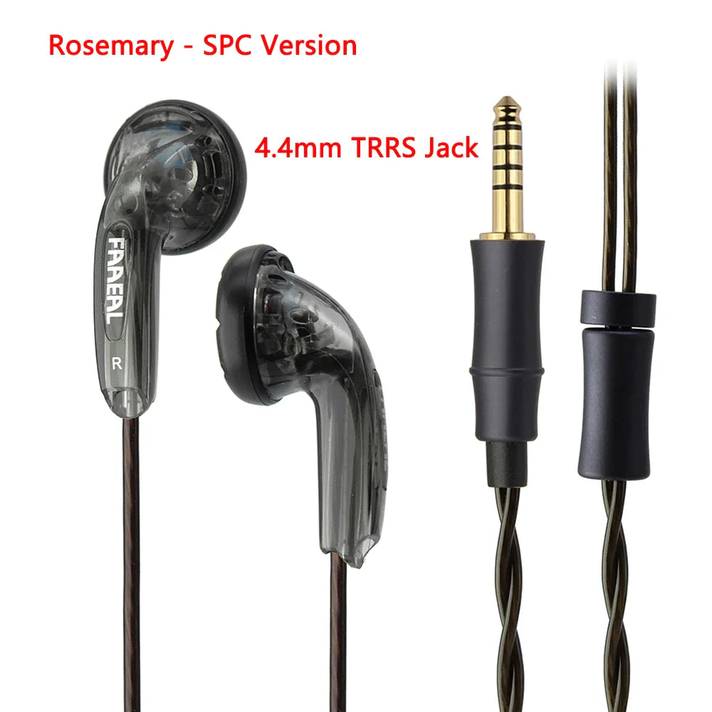 Transparent black faeal rosemary trrs balanced earphones 150ohms with twisted cable and 4.4mm jack for hifi music