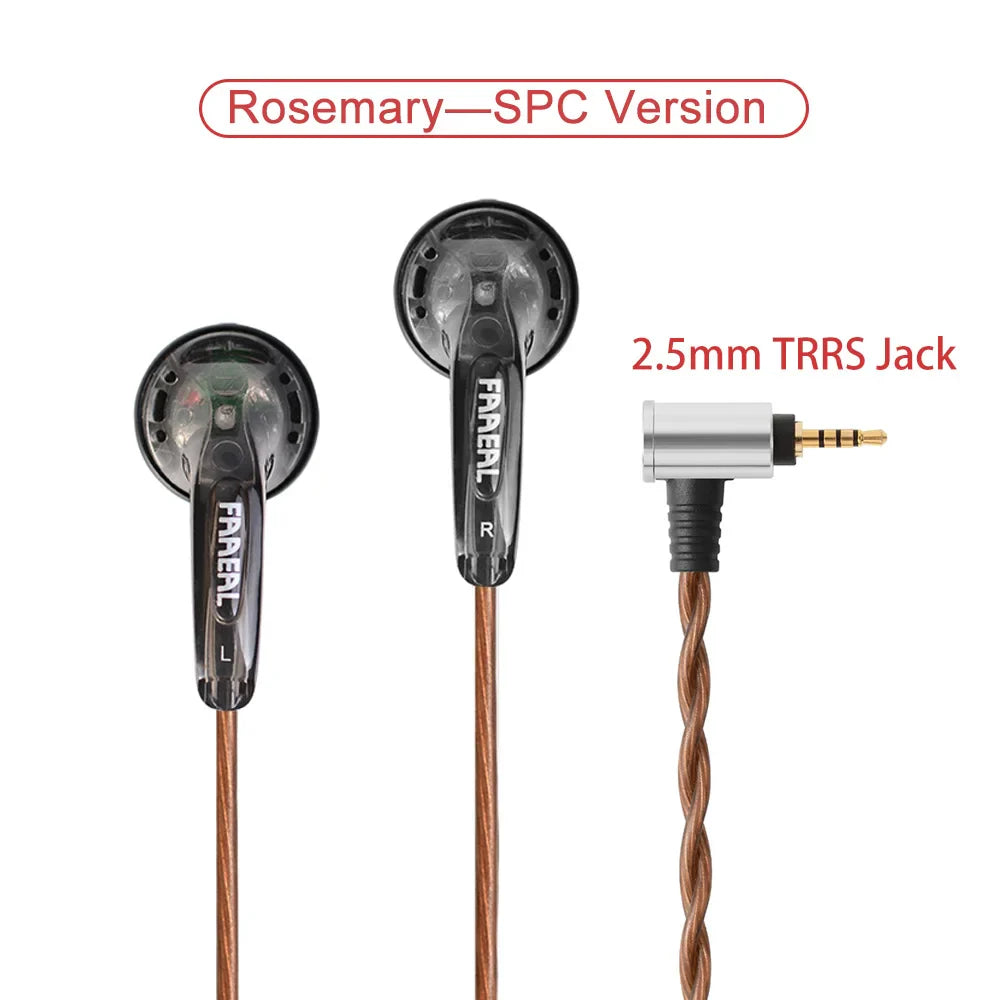 Transparent black fareal faael rosemary trrs balanced earphones 150ohms with copper braided cable and 2.5mm jack