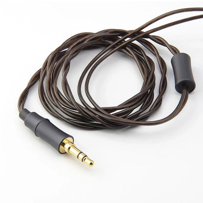 Brown braided audio cable with black insulated connectors and gold-plated 3.5mm jack for trrs balanced earphones 150ohms hifi