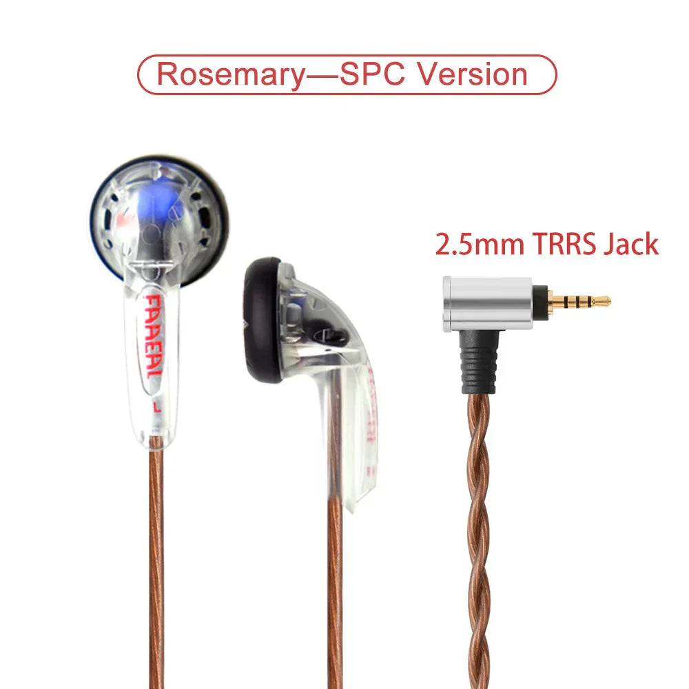 Faeal rosemary flat head trrs balanced earphones 150ohms with clear transparent earbuds and copper braided cable