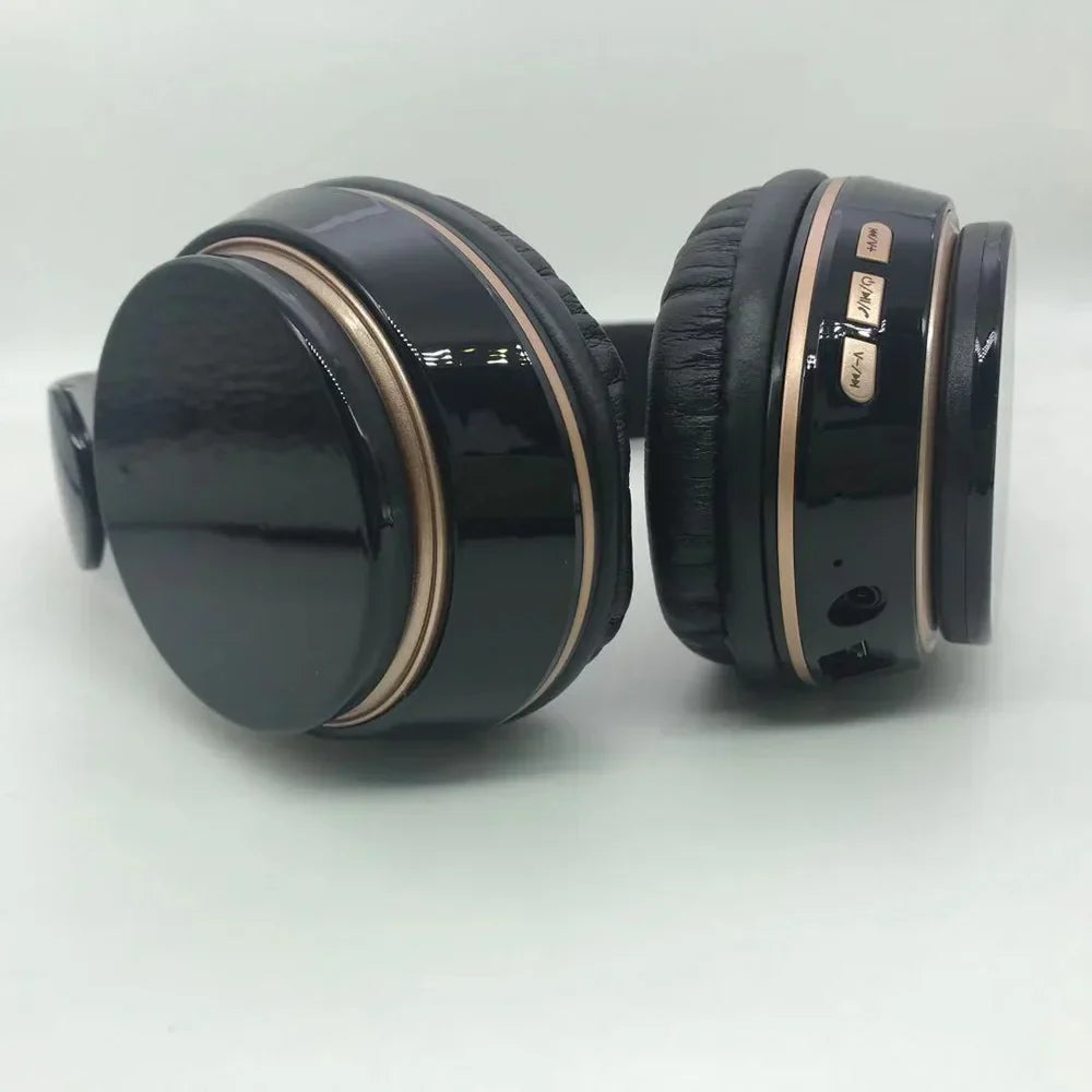 Black over-ear wireless headphones with rose gold trim and control buttons factory wholesale deep bass stereo bt model