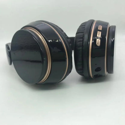 Black over-ear wireless headphones with rose gold trim and control buttons factory wholesale deep bass stereo bt model