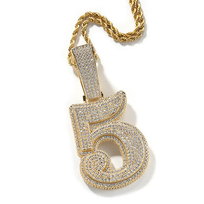 Hip Hop 5A+ CZ Stone Paved Bling Ice Out Big Numbers Pendants Necklaces for Men Rapper Jewelry Gold Silver Color