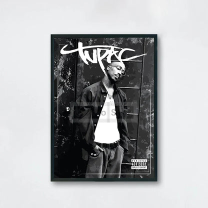 Black and white framed tupac shakur poster with graffiti style logo perfect for hip hop wall art order protection time included