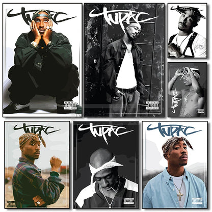 Set of six framed tupac shakur rap prints with bold lettering ideal for home living room hip-hop decor protection time