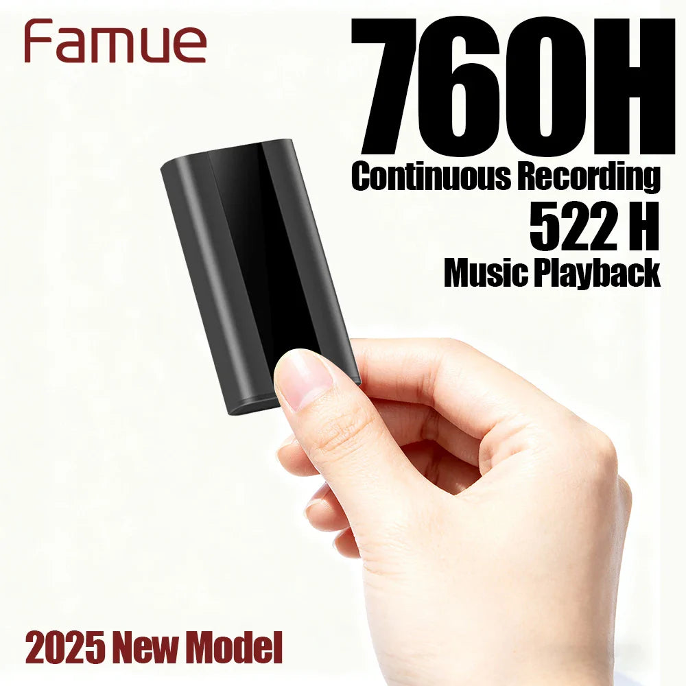 Black cylindrical famue 760h professional voice recorder with matte finish noise reduction 64gb 90db recording