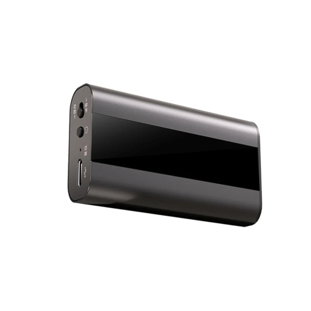 Black rectangular portable power bank with matte finish and glossy panel for famue professional voice recorder 760h recording 90db noise reduction 64gb
