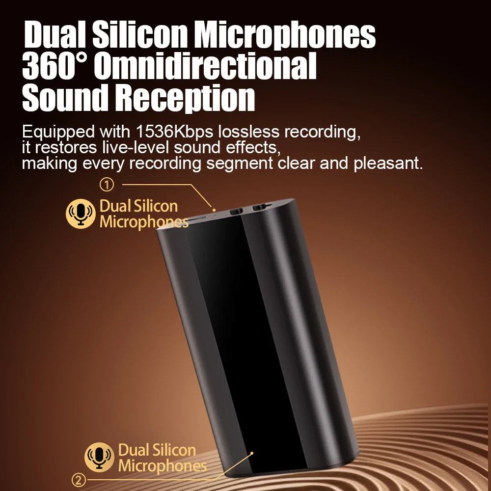 Black cylindrical famue professional voice recorder with dual silicon microphones 760h recording 90db noise reduction 64gb storage