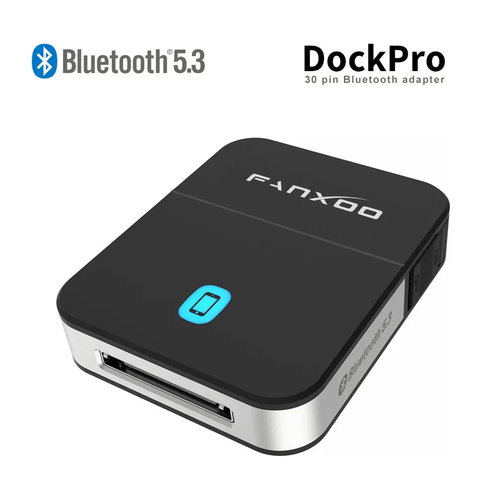 Black and silver fanxoo mini bluetooth receiver with blue illuminated phone icon compatible with bose sounddock yamaha iphone ipod