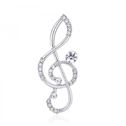 Silver rhinestone music note brooch adorned with clear crystals fashion crystal broochs wedding pin gift