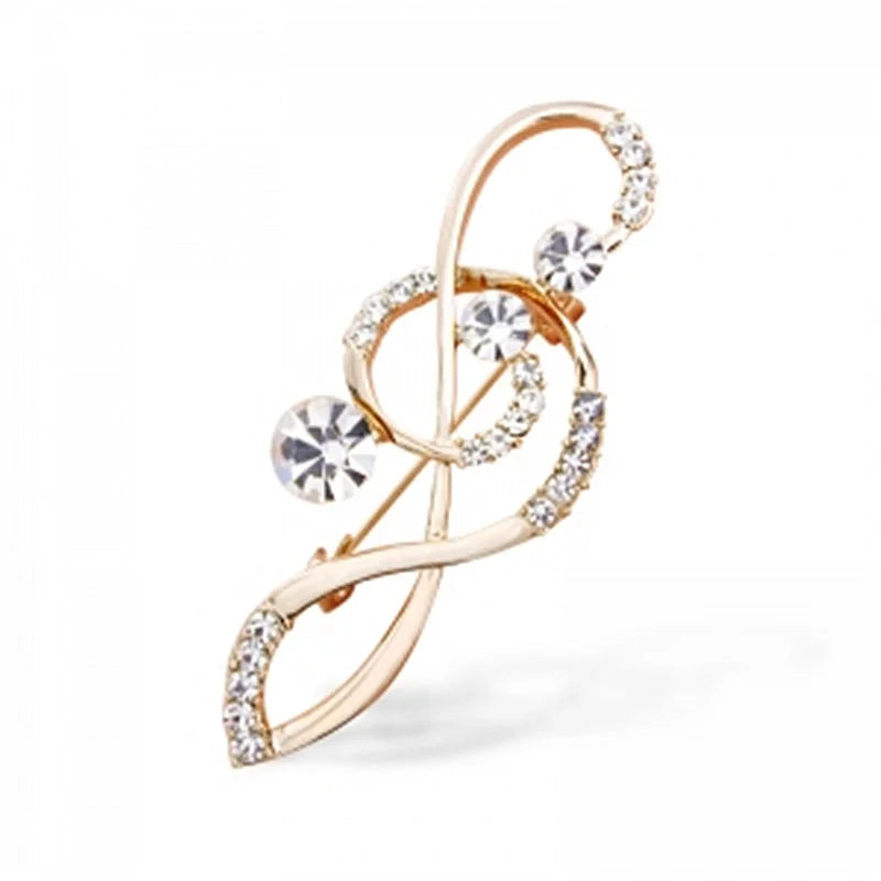 Gold-tone fashion crystal broochs rhinestone music note with clear stones wedding pin gift for women and parties