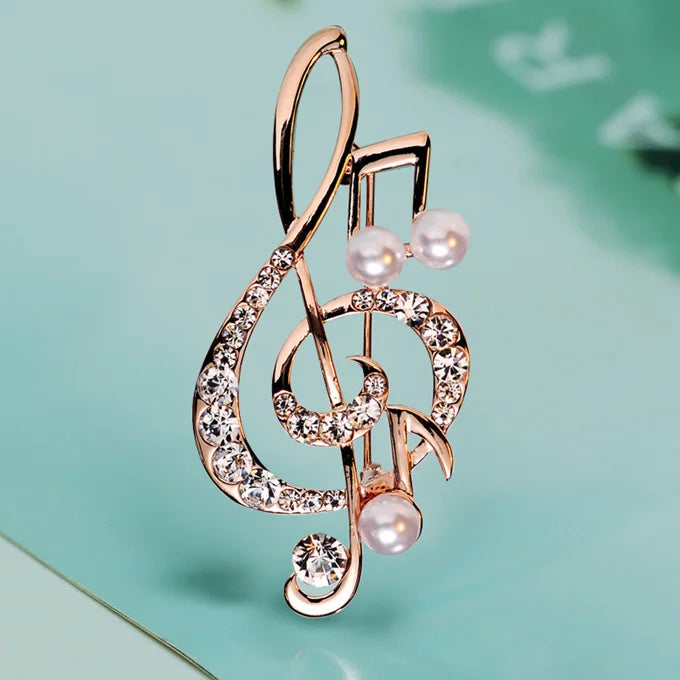 Rose gold fashion crystal broochs rhinestone music note adorned with crystals and pearls perfect for wedding pin gift