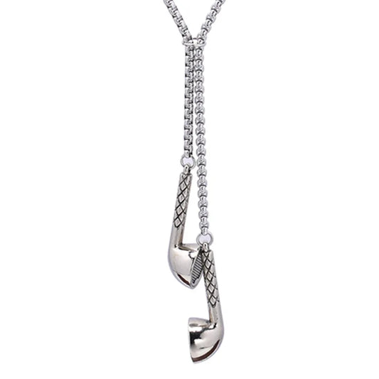 Silver-toned earplugs metal pendant necklace men featuring detailed vintage style trend music headphones design