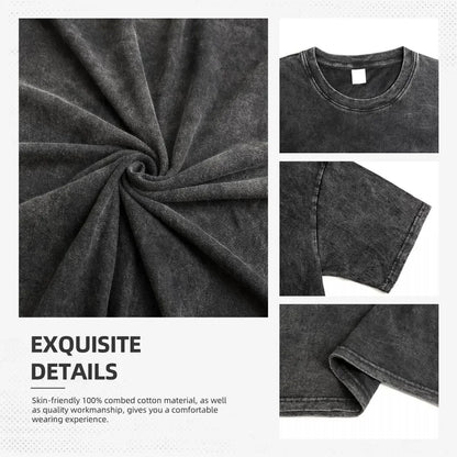 Dark gray 100% combed cotton vintage washed rapper short sleeve t-shirt with crew neck for women clothing streetwear