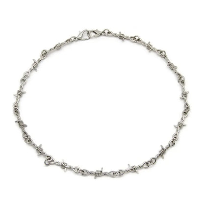 Silver iron unisex choker with a sleek twisted chain and secure clasp gothic punk barbed thorns chain choker