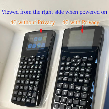 Black scientific calculator with touchscreen, physical keypad, built-in 4gb memory, emergency button quick, and privacy film options