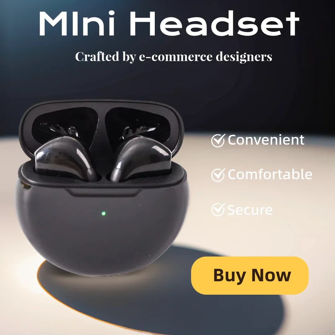 Black fashion wireless headset with stylish bluetooth headphones in a rounded charging case with green indicator light