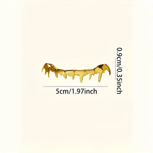 Gold-colored metallic teardrop dental ornament with jagged edges for fashionable hip-hop dental accessories