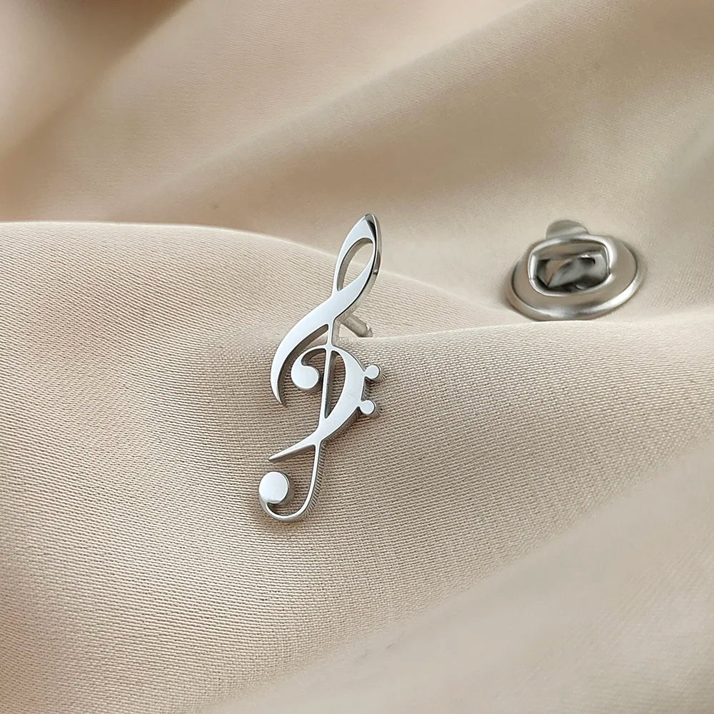 Silver treble clef music symbol brooch with sleek metallic finish stainless steel music lover accessories fashionable music symbol