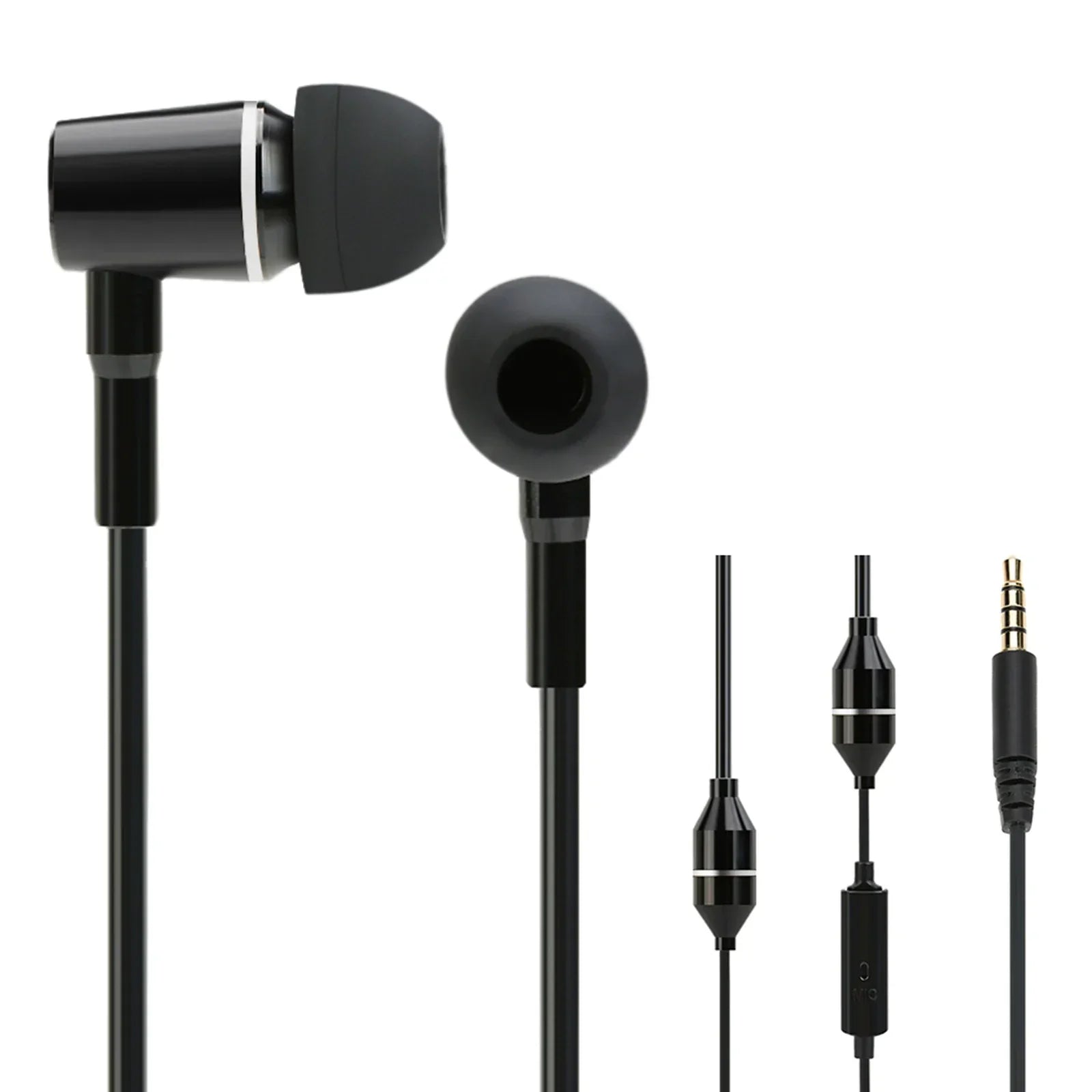 Black fc12 in-ear headphone with sleek glossy finish silver accents 3.5mm anti-radiation earphone noise reduction mic