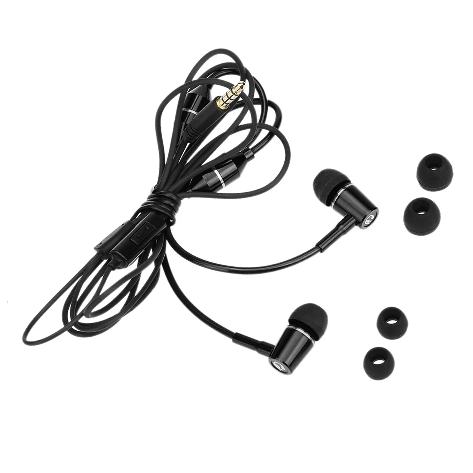 Black fc12 in-ear headphone with 5mm anti-radiation earphone, noise reduction, coiled cable, and gold-plated 3.5mm jack