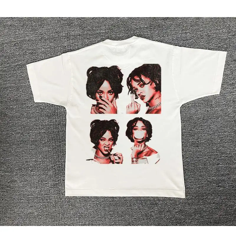 Hip-hop Rap Street-style Direct-exhaust Breathable Printed Short-sleeved T-shirt Made of Cotton