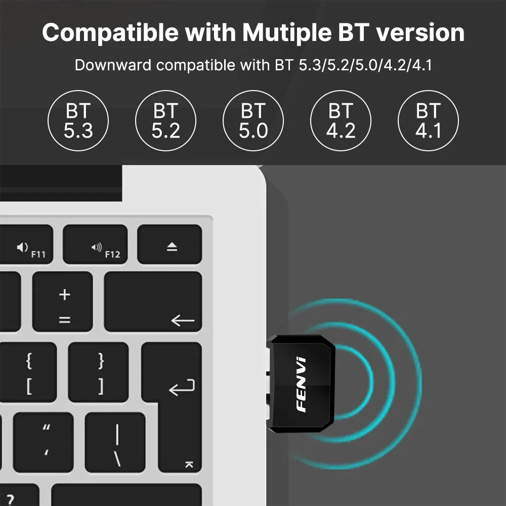 Black fenvi usb bluetooth 5.4 dongle wireless usb adapter for seamless keyboard speaker music connectivity