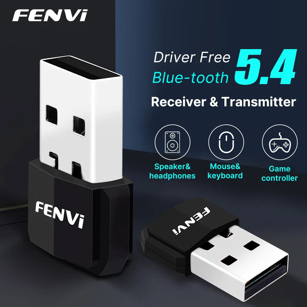 Fenvi usb bluetooth 5.4 dongle wireless usb adapter in white and black for keyboard speaker music and game controllers