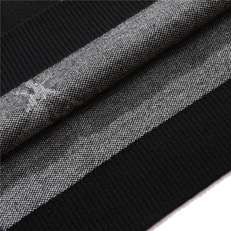 Black and gray striped knit fabric with ribbed texture on mens hip hop streetwear sweater vintage japanese style cotton pullover
